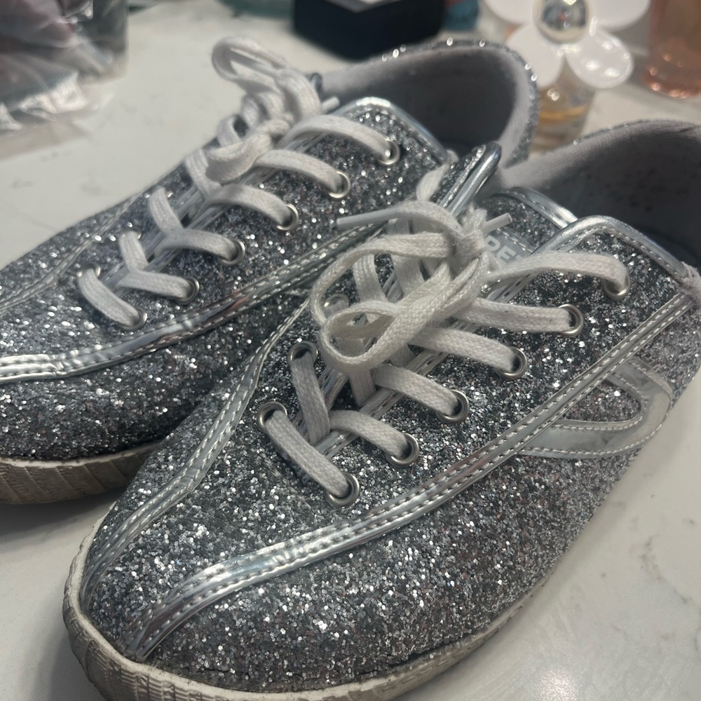 Silver Glitter Tretorn shoes